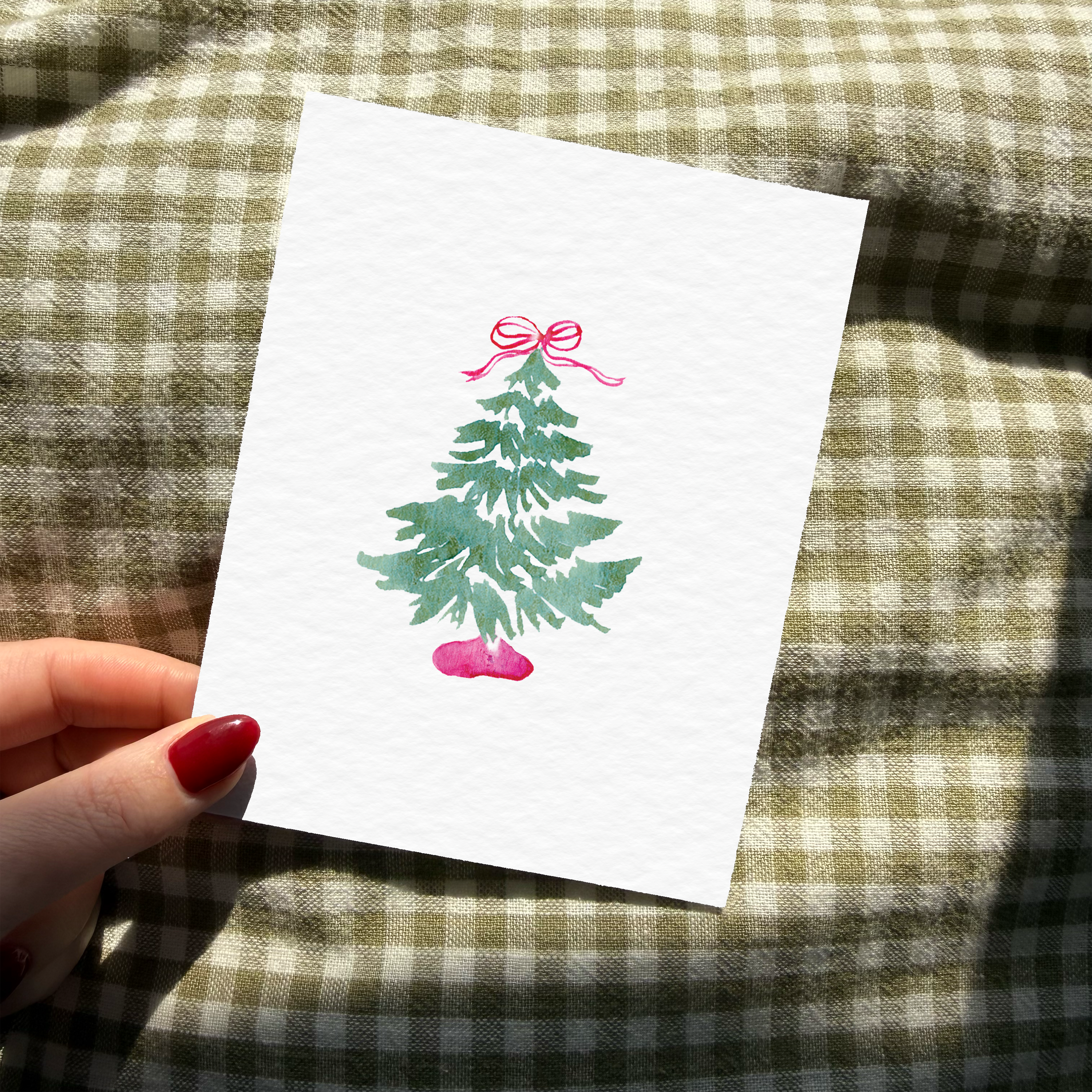 Pink Bow Christmas Tree Card