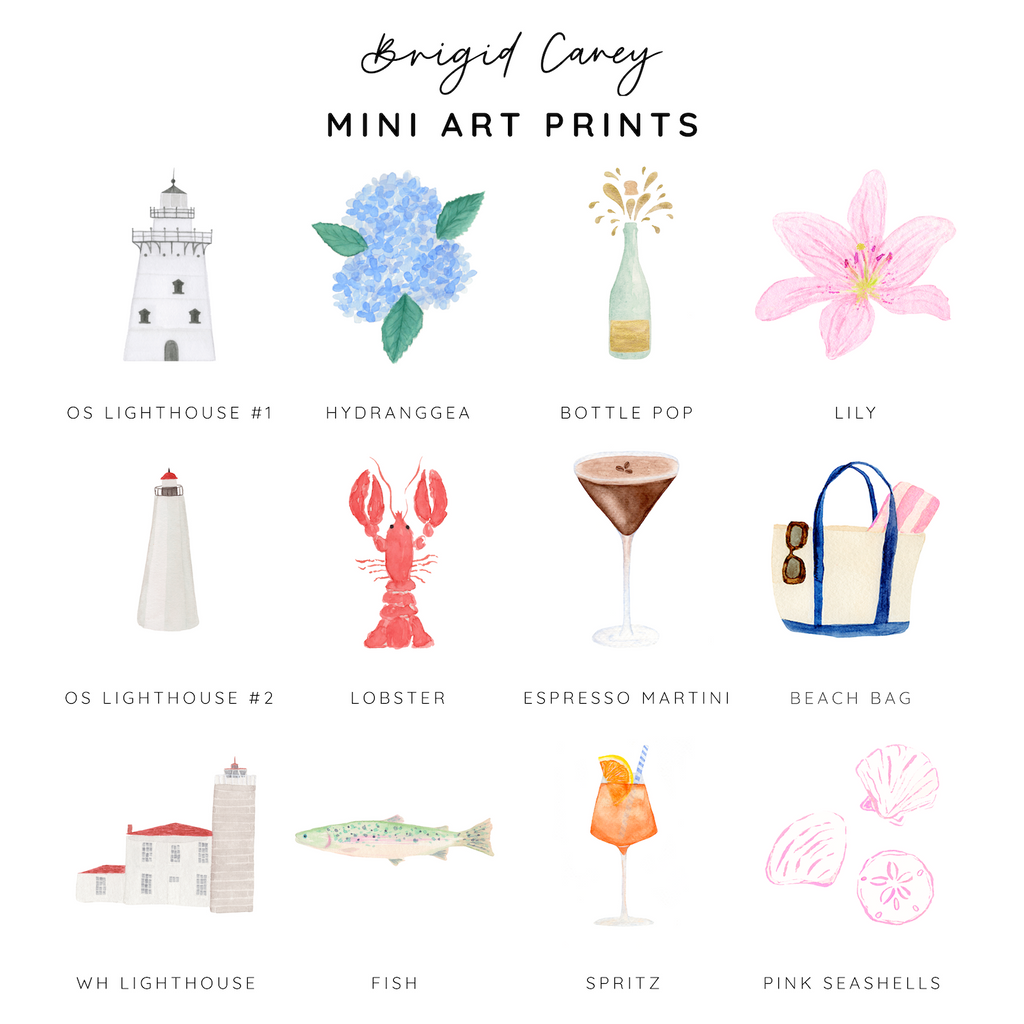 Collection of mini art prints featuring various illustrations on a white background.
